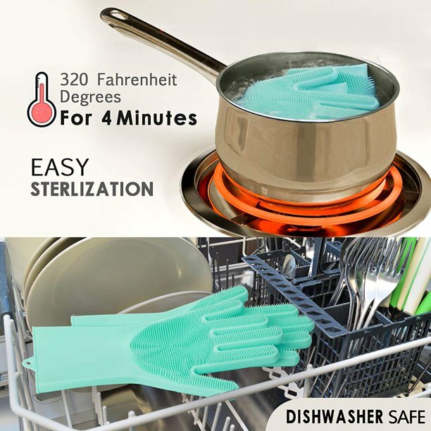 Cleaning Scrubber, Magic Rubber Heat Resistant Reusable Silicone Gloves,1 Pair
