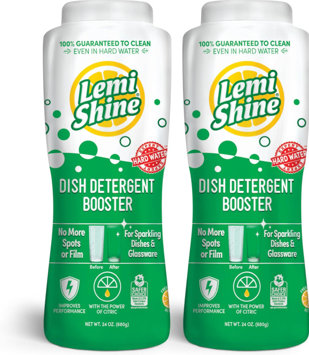 Lemi Shine Natural Dish Detergent Booster – 24 oz (2 Pack) | Hard Water Stain Re