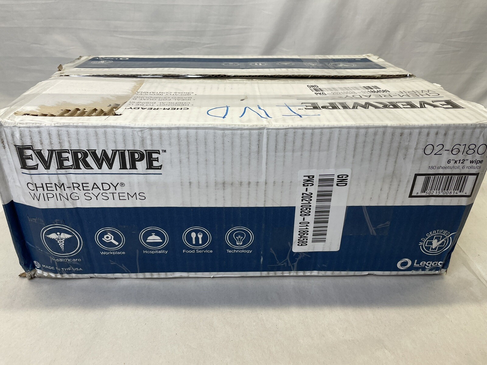 Everwipe Chem-Ready Hybrid Wiping System, Includes Bucket & 5 Rolls Dry Wipes