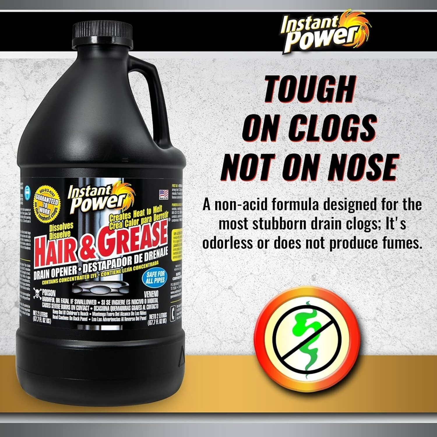 Instant Power Hair and Grease Drain Opener, Liquid Clog Opener – 67.7oz (2L)