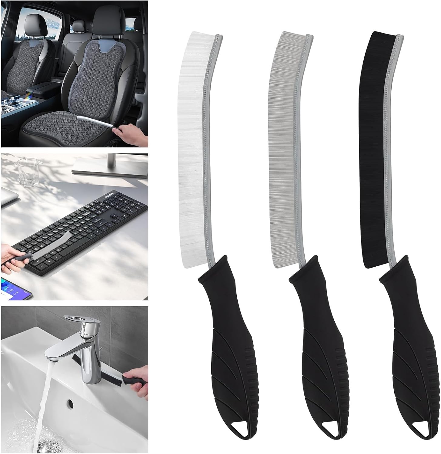 3Pcs Cleaning Brush – Includes 1 Soft Bristle Cleaning Brush, 2 H Color: Black