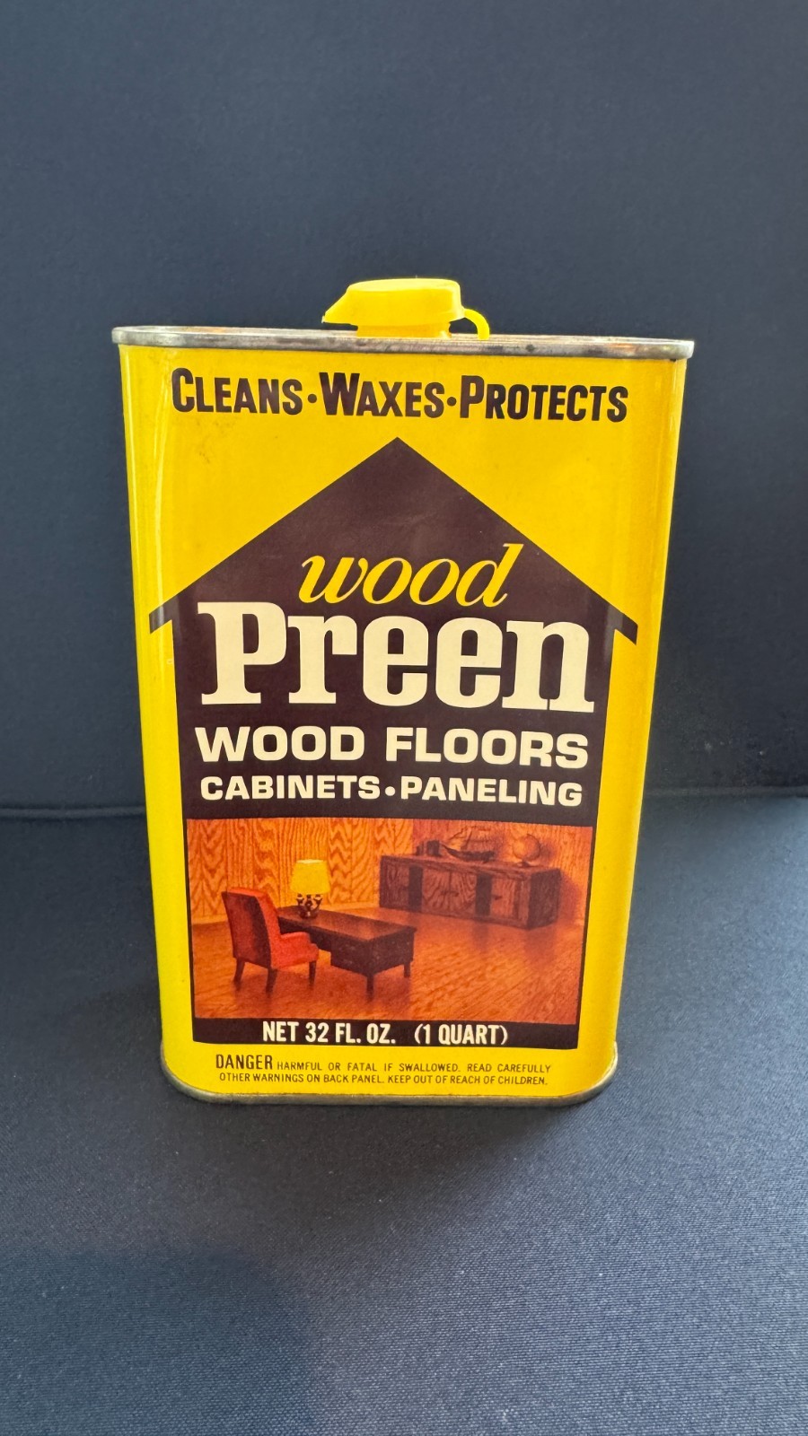 WOOD PREEN 1 QT 32oz CLEANER WAX PROTECTS Yellow Can Kiwi Polish Co Discontinued