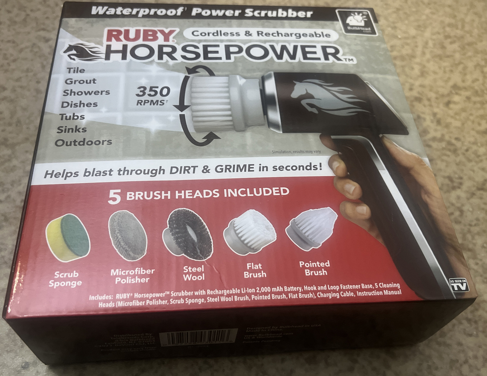 Ruby Horsepower Handheld Cordless Rechargeable Spinning Power Scrubber BRAND NEW