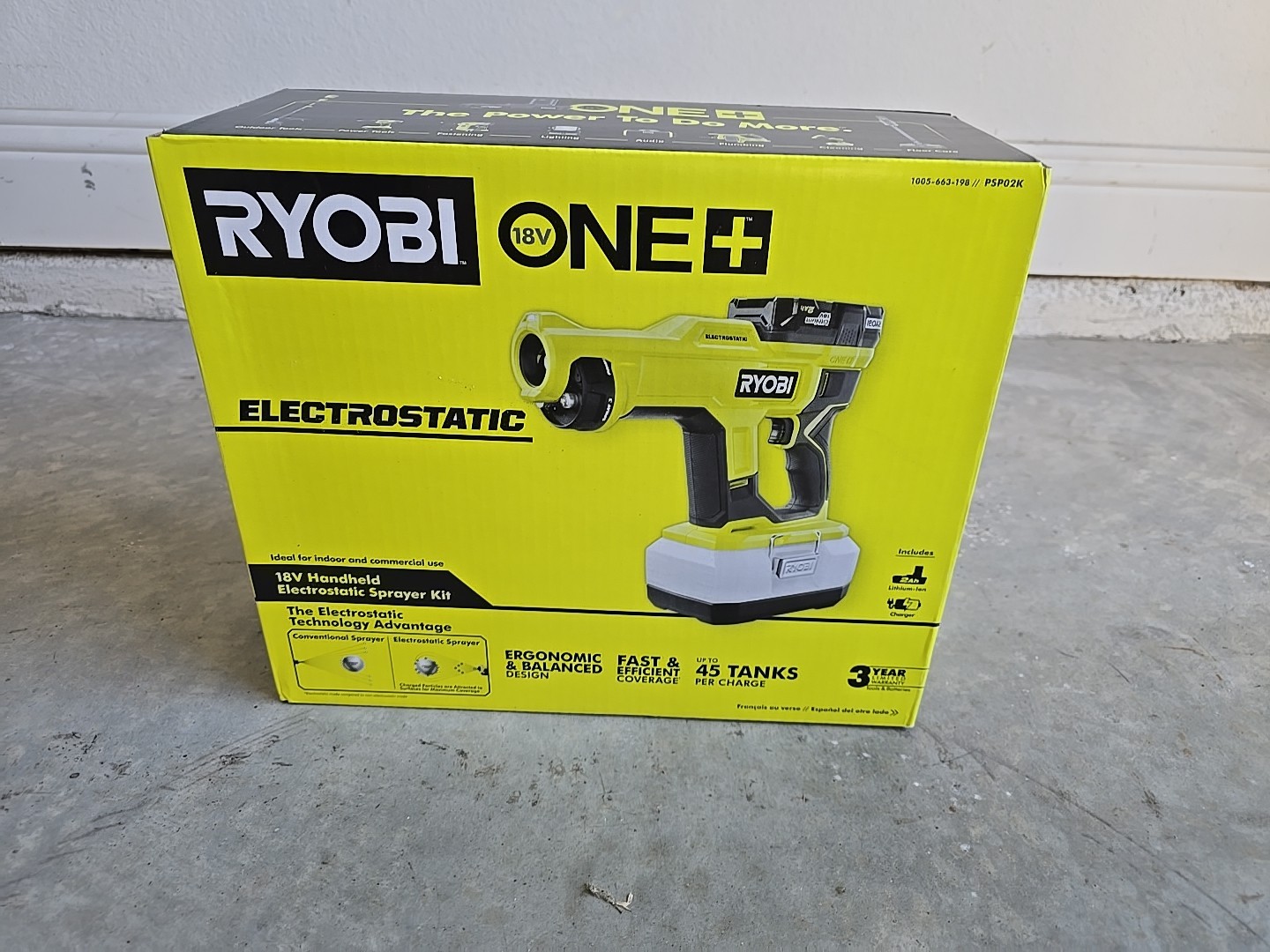 New Ryobi ONE+ 18V Cordless Handheld Electrostatic/Disinfectant Sprayer PSP02K