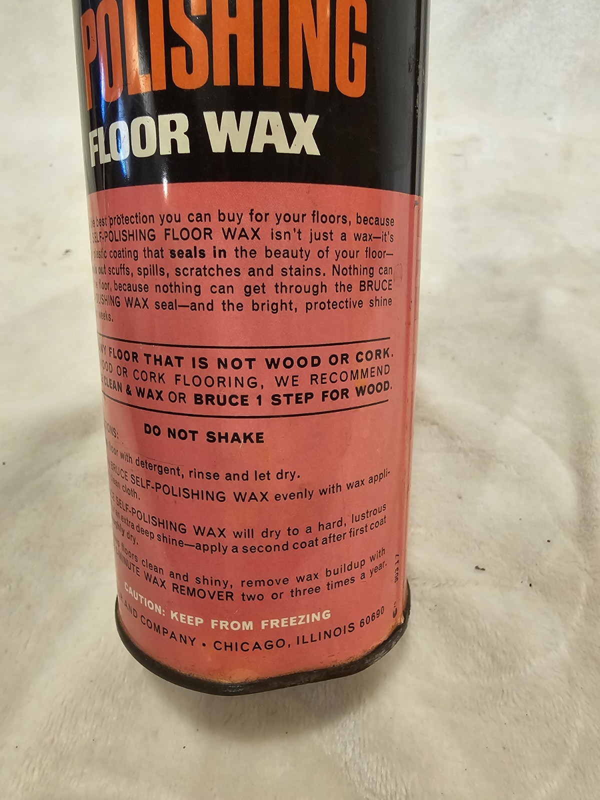 Vintage 60s Bruce Self Polishing Floor Wax Advertising Can Movie Prop Near Full
