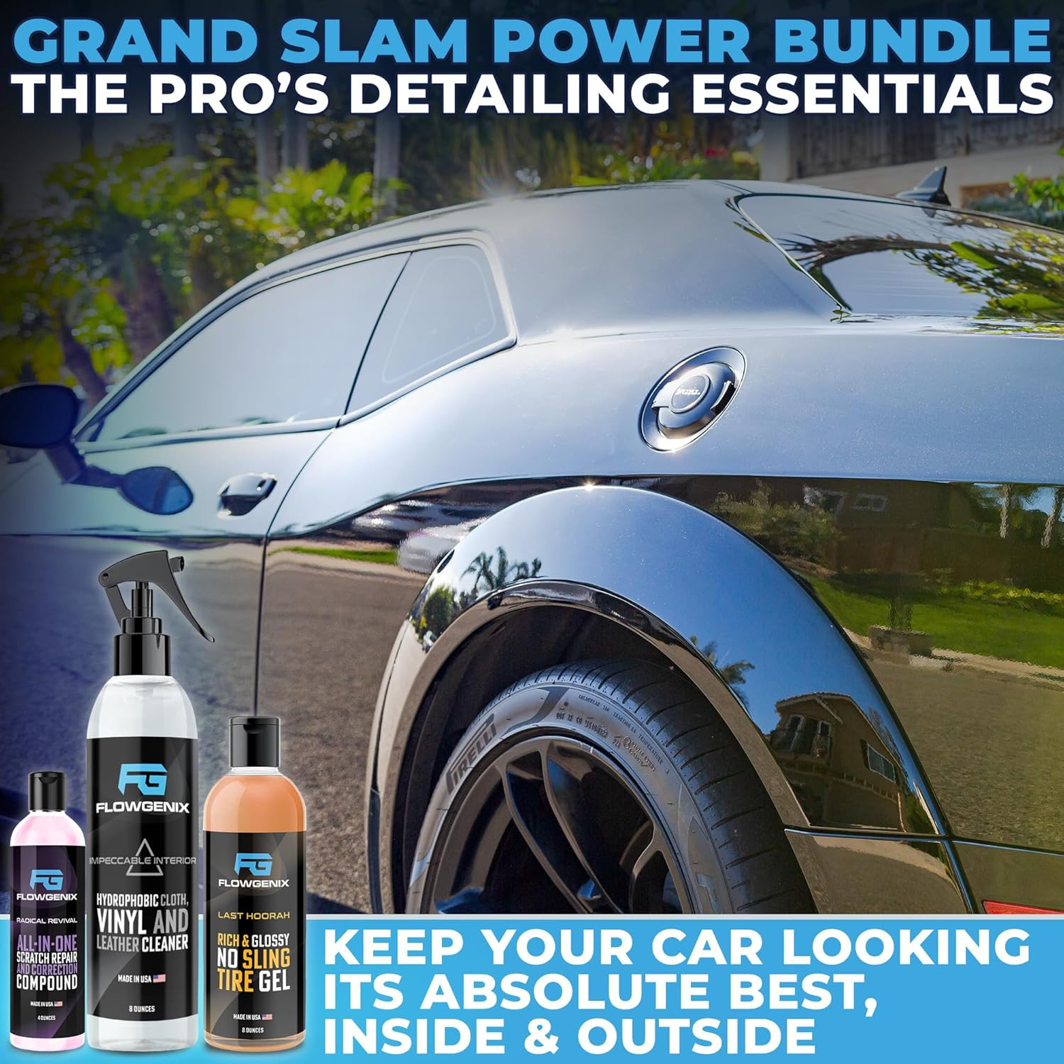 Grand Slam 3-Pack – Includes Tire Shine Gel (8Oz), Car Scratch Remover (4Oz), Wa
