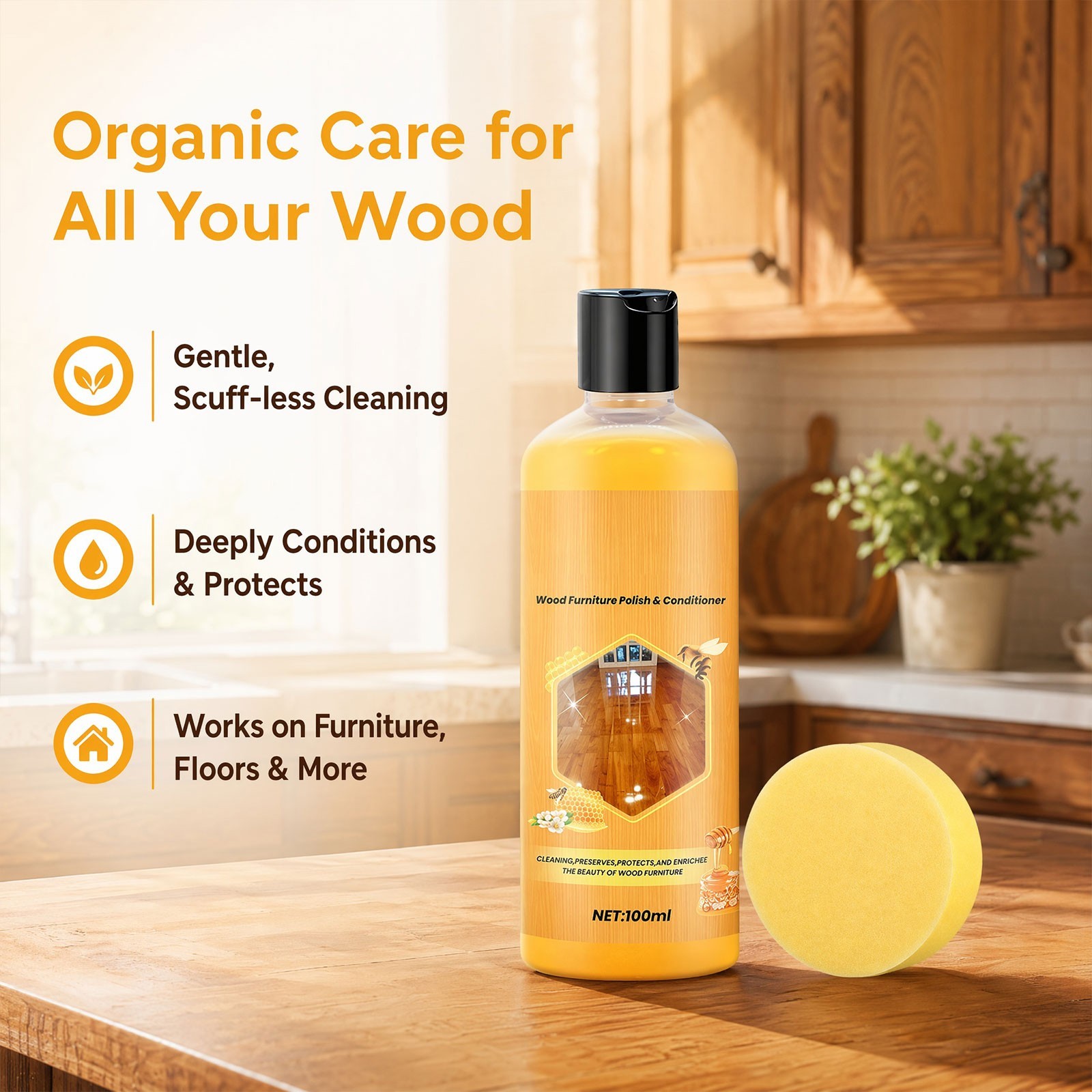 All-in-One Beeswax Wood Polish & Conditioner for Furniture Care 100ml