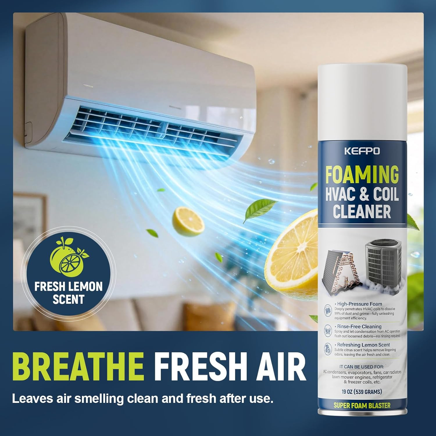 Foaming AC Coil Cleaner: Multi Purpose Foam Spray No Rinse Deep Clean Deodorizes