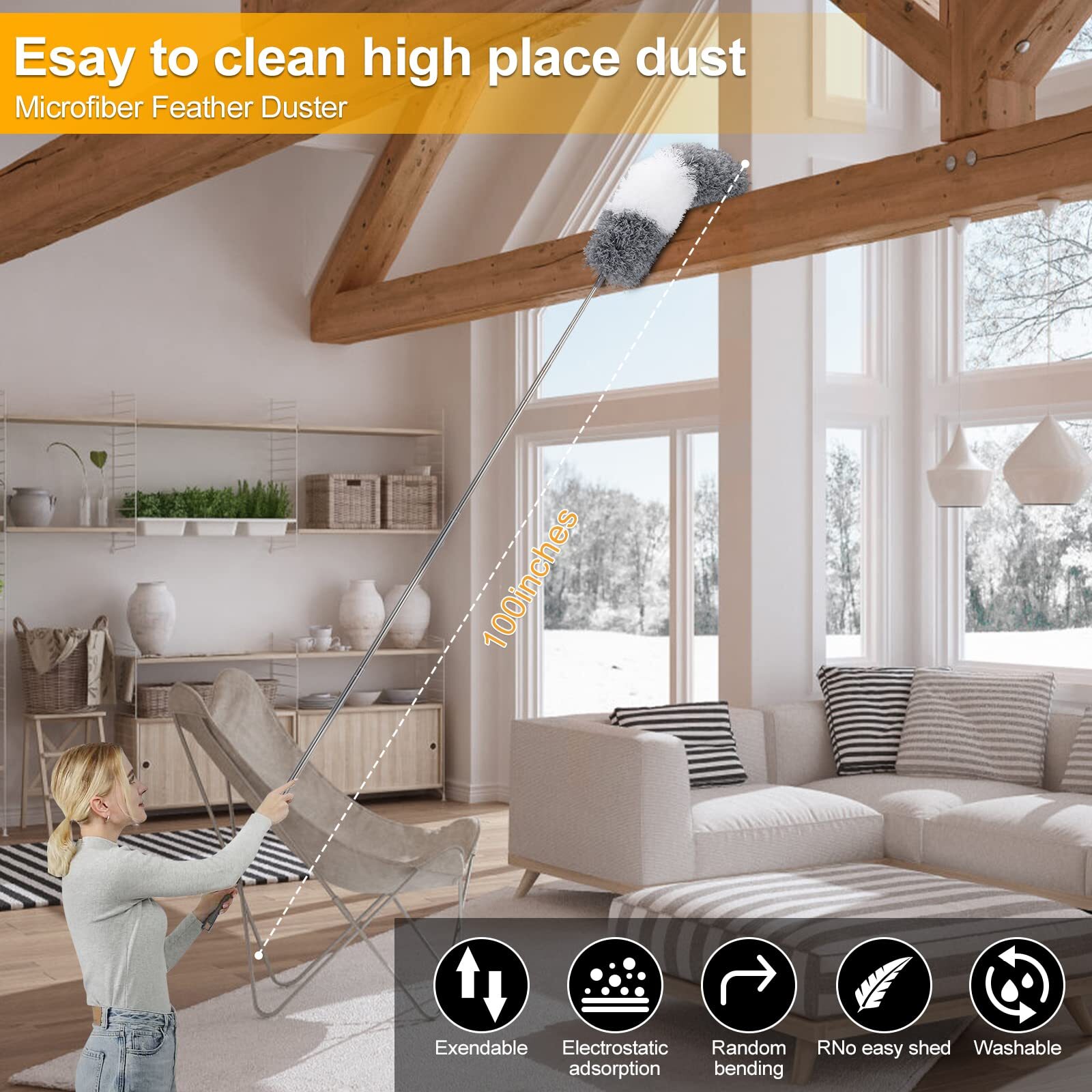 Microfiber Duster Set 9 Pcs Extendable 30-100 Inches for Fans Ceilings