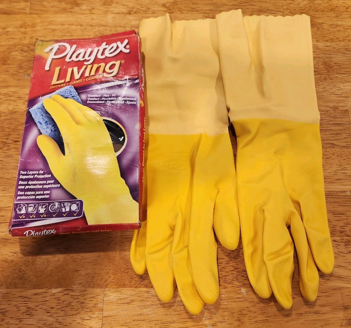 Vintage Playtex Living Gloves Flex Fit Comfort Cleaning Gloves Large Yellow Dish