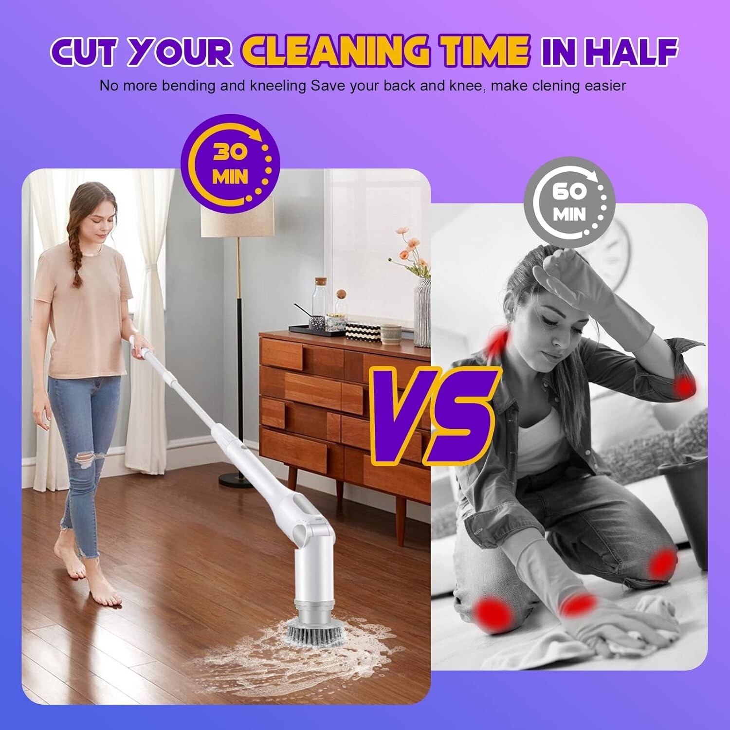 Electric Spin Scrubber, Protable Cordless with 5 Brush Heads & Adjustable Handle