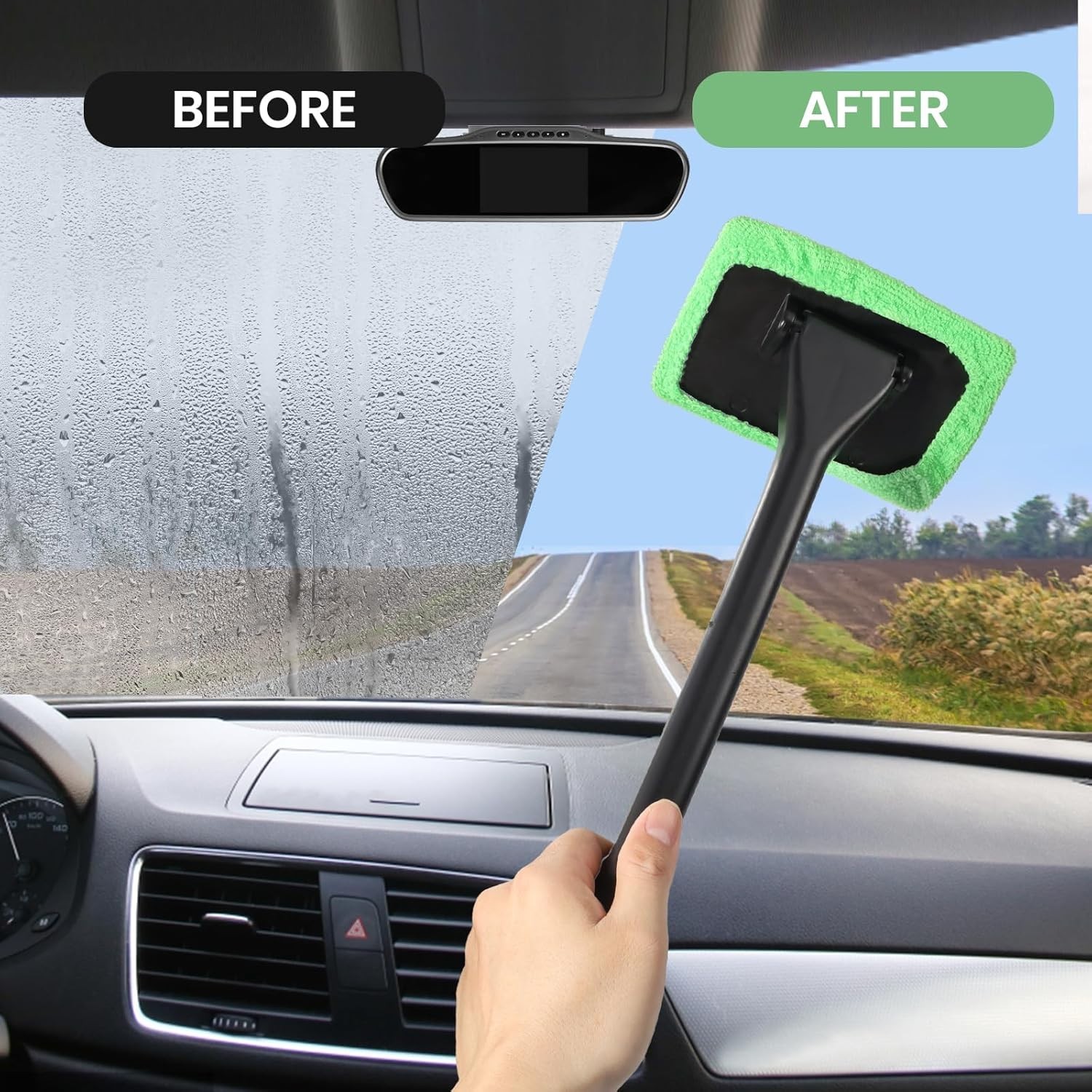 6PCS Car Window Cleaner with 5 Reusable and Washable Microfiber Pads and Exte…