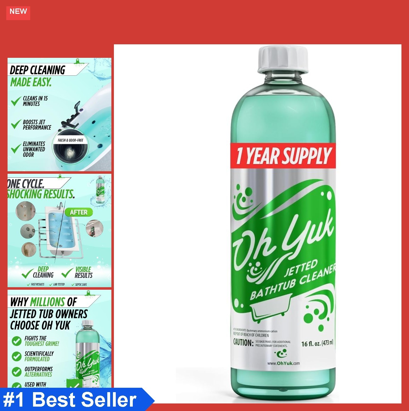 Jetted Tub Cleaner 16 oz Liquid Deep Clean 4 Uses Bathtub Jacuzzi Whirlpool