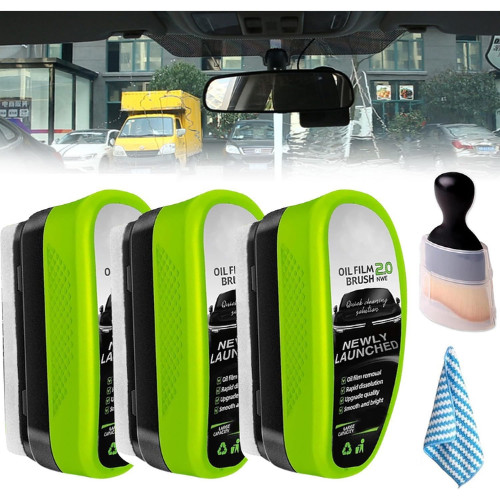 3PCS Car Window Oil Film Cleaning Brush Upgrade 2.0 Clear View Glass Cleaner