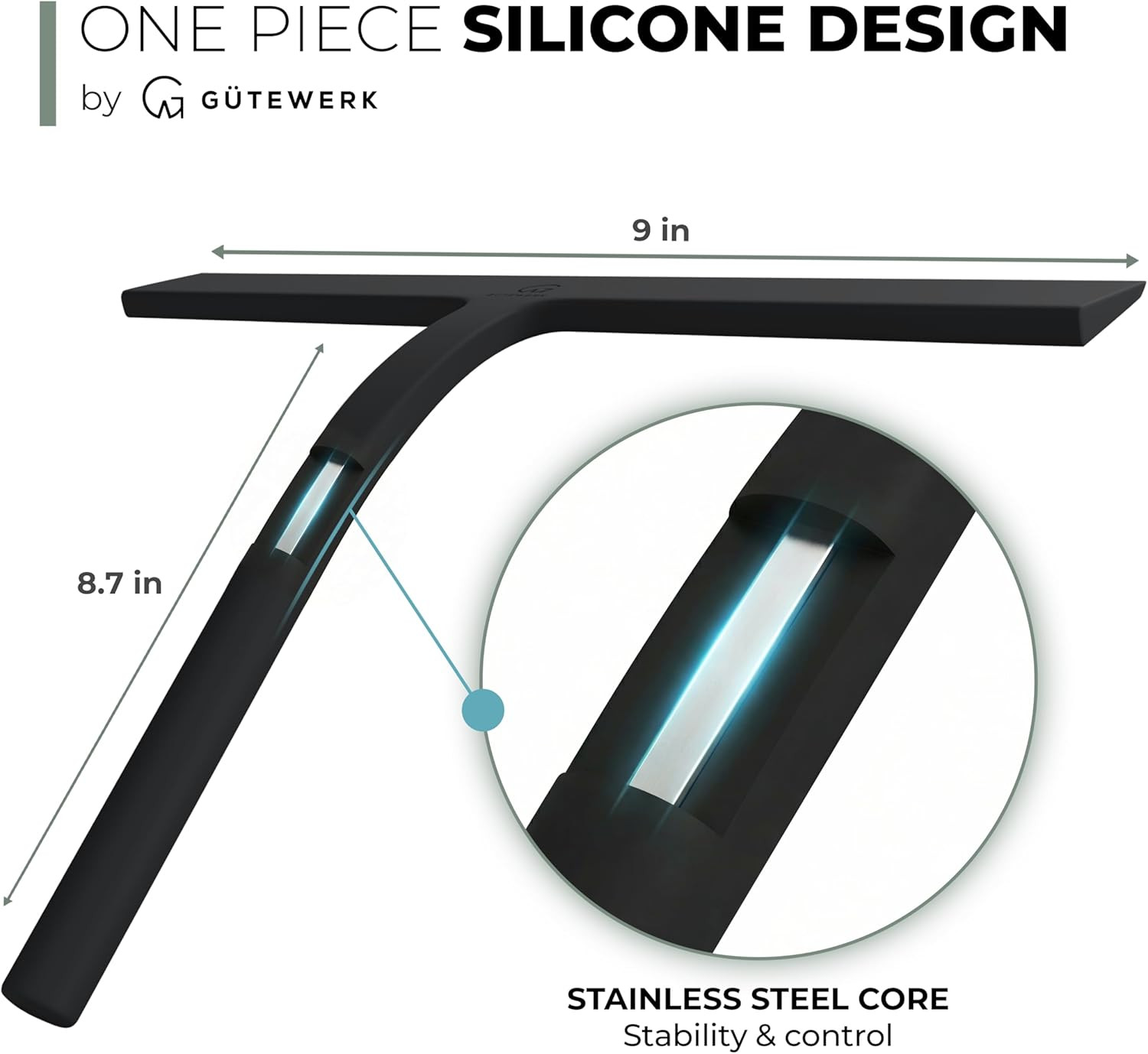 GÜTEWERK Silicone Shower Squeegee for Glass Doors & Mirrors with Stainless Steel