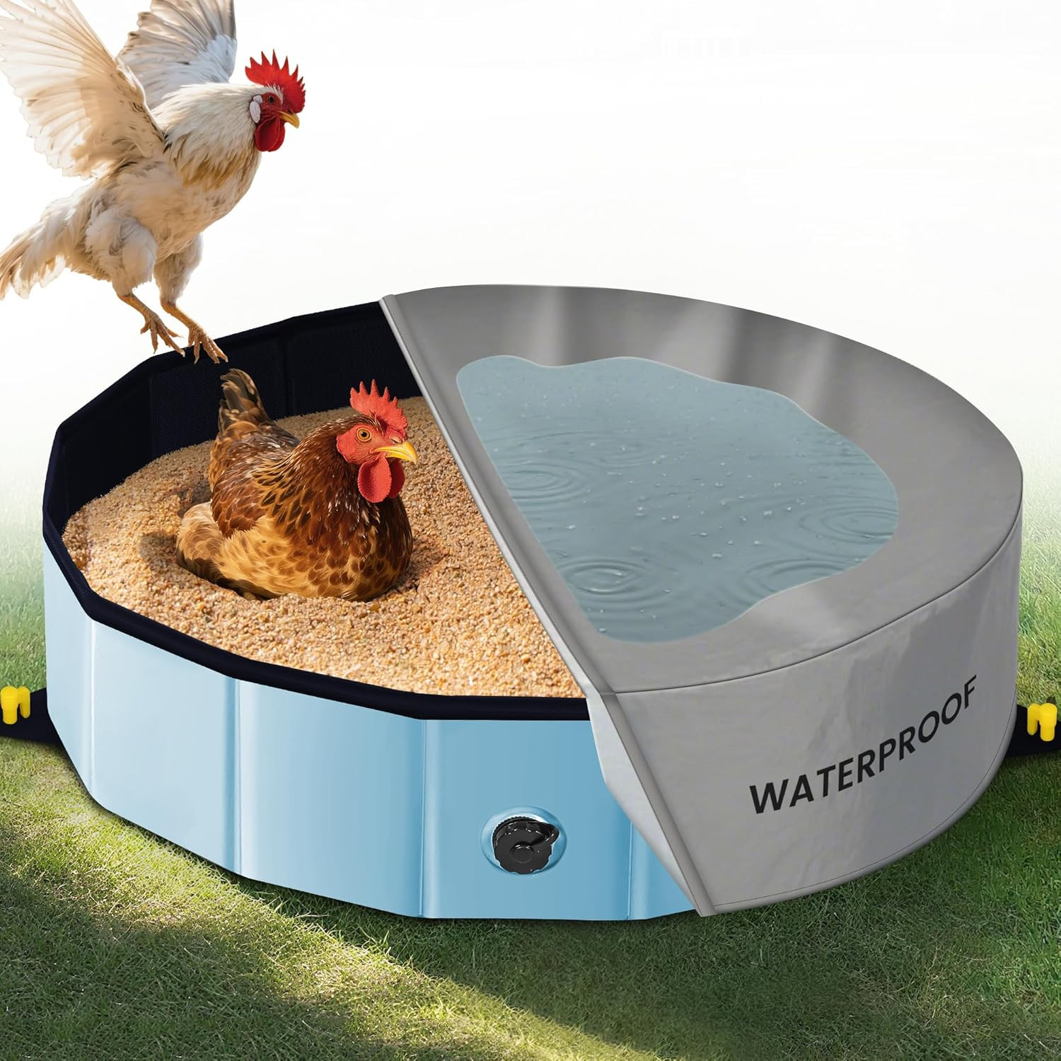 Chicken Dust Bath Tub – 32″D & 8″H Foldable Chicken Coop Accessories to Mix Sand