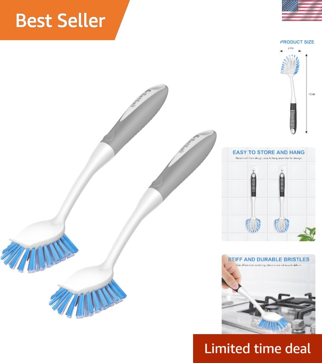 2-Pack Durable Dish Brush with Built-in Scraper for Effortless Cleaning