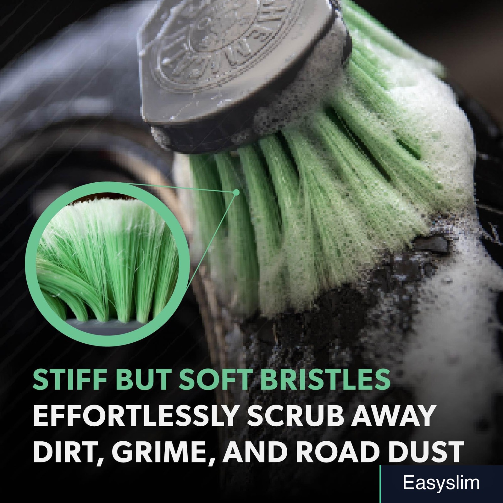 Wheel and Tire Brush Soft Bristles Gray Ergonomic Non-Slip Handle