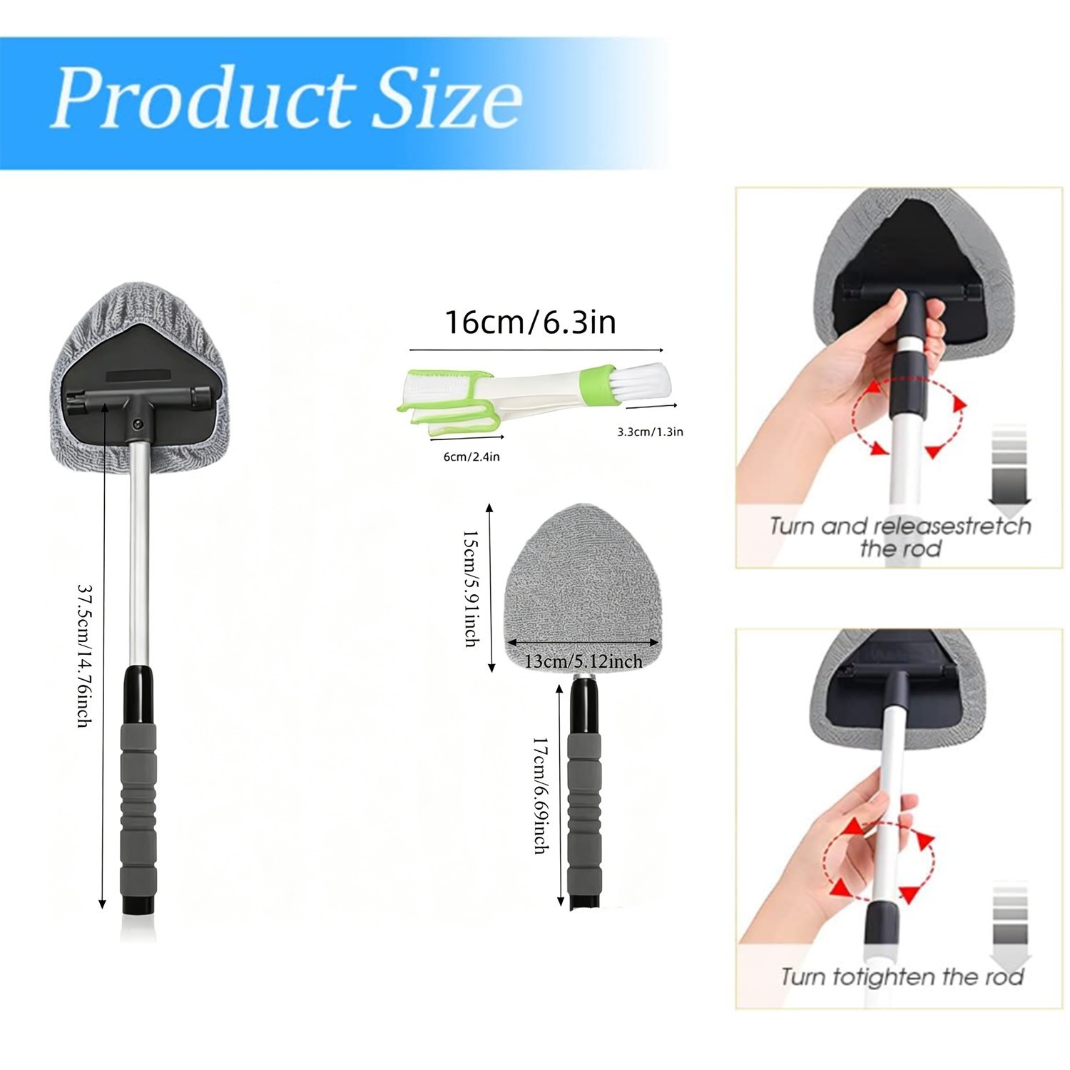 Windshield Cleaning Tool Kit Car Window Glass Wiper Cleaner Brush Pad Extendable