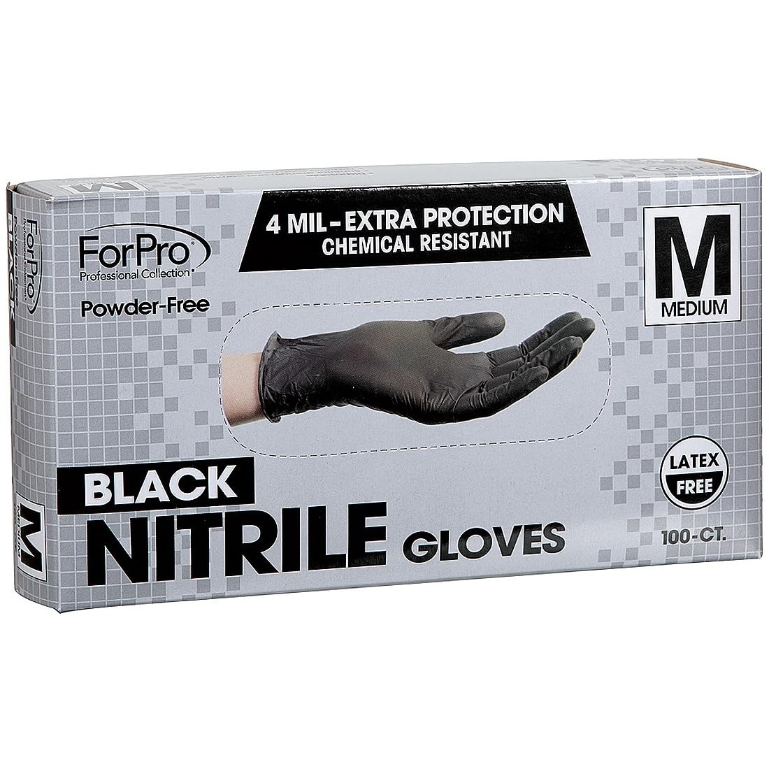 ForPro Disposable Nitrile Gloves, Chemical Medium (Pack of 100), Black