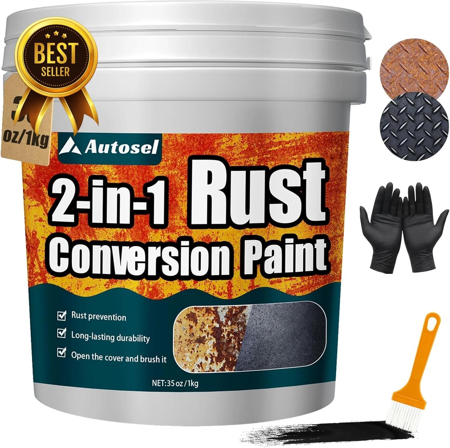 2-in-1 Rust Converter Metal Primer Anti Rust Coating Paint 35 Oz