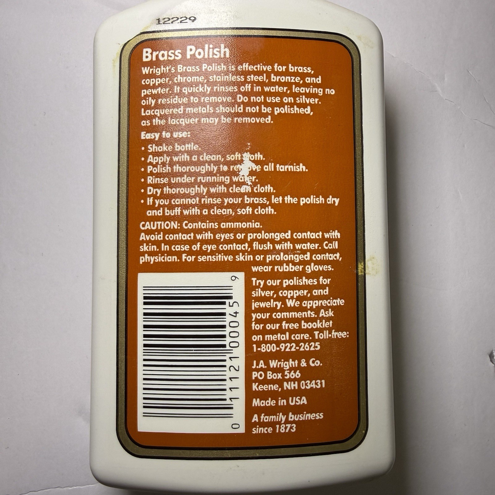 Wright’s All Purpose Brass Polish 8oz Full Vintage Discontinued