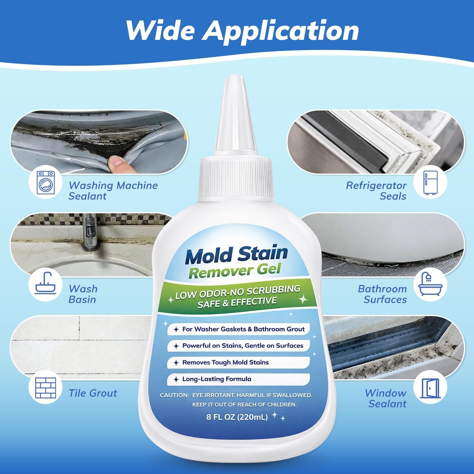 Mold Stain Remover Gel for Washing Machines & Bathrooms – Low Odor, Effective fo