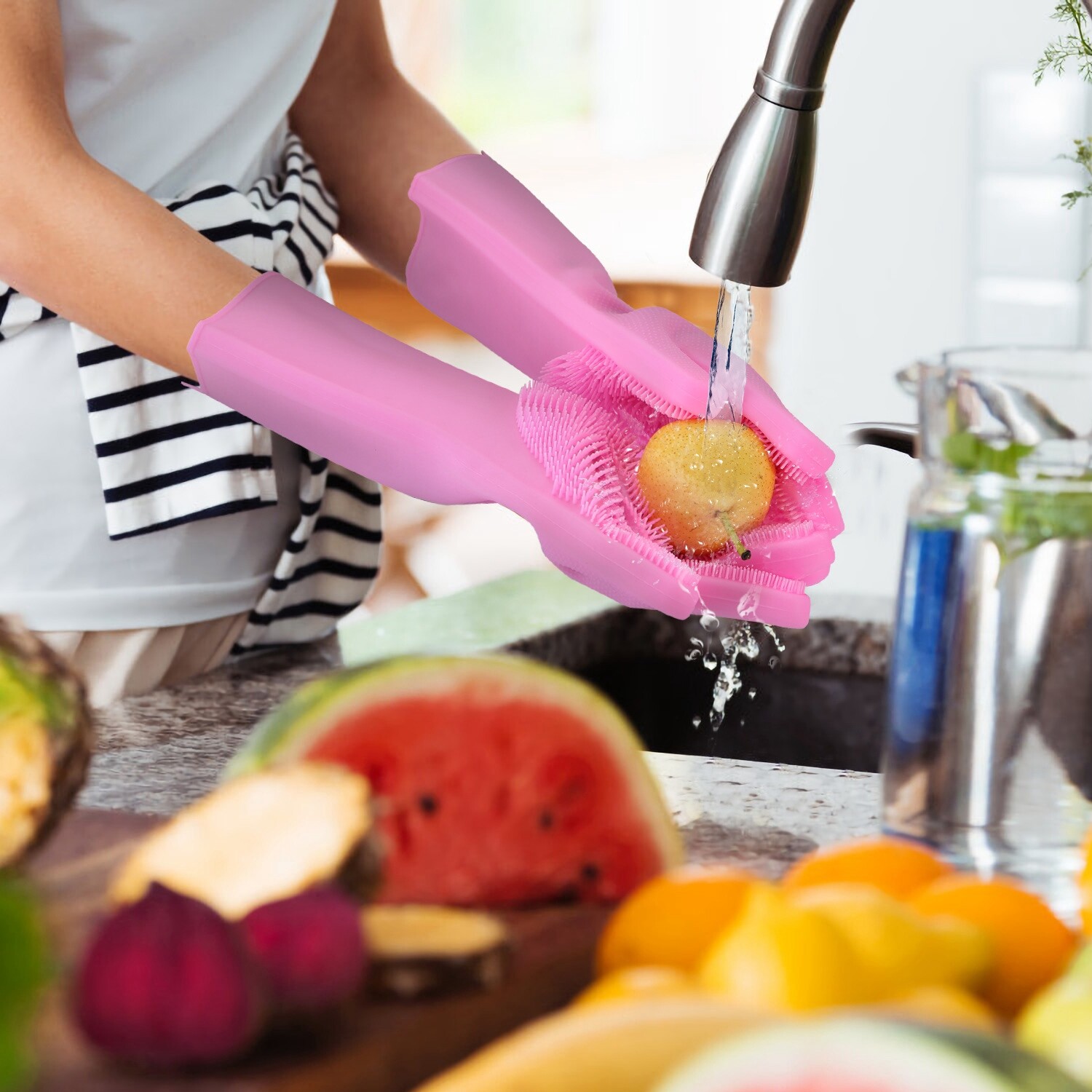 New Magic Silicone Brush Gloves – Heat Resistant Dishwashing & Pet Scrubber