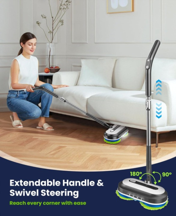 Mopa eléctrica inalámbrica giratoria con LED, spray, tanque 290ml ajustable