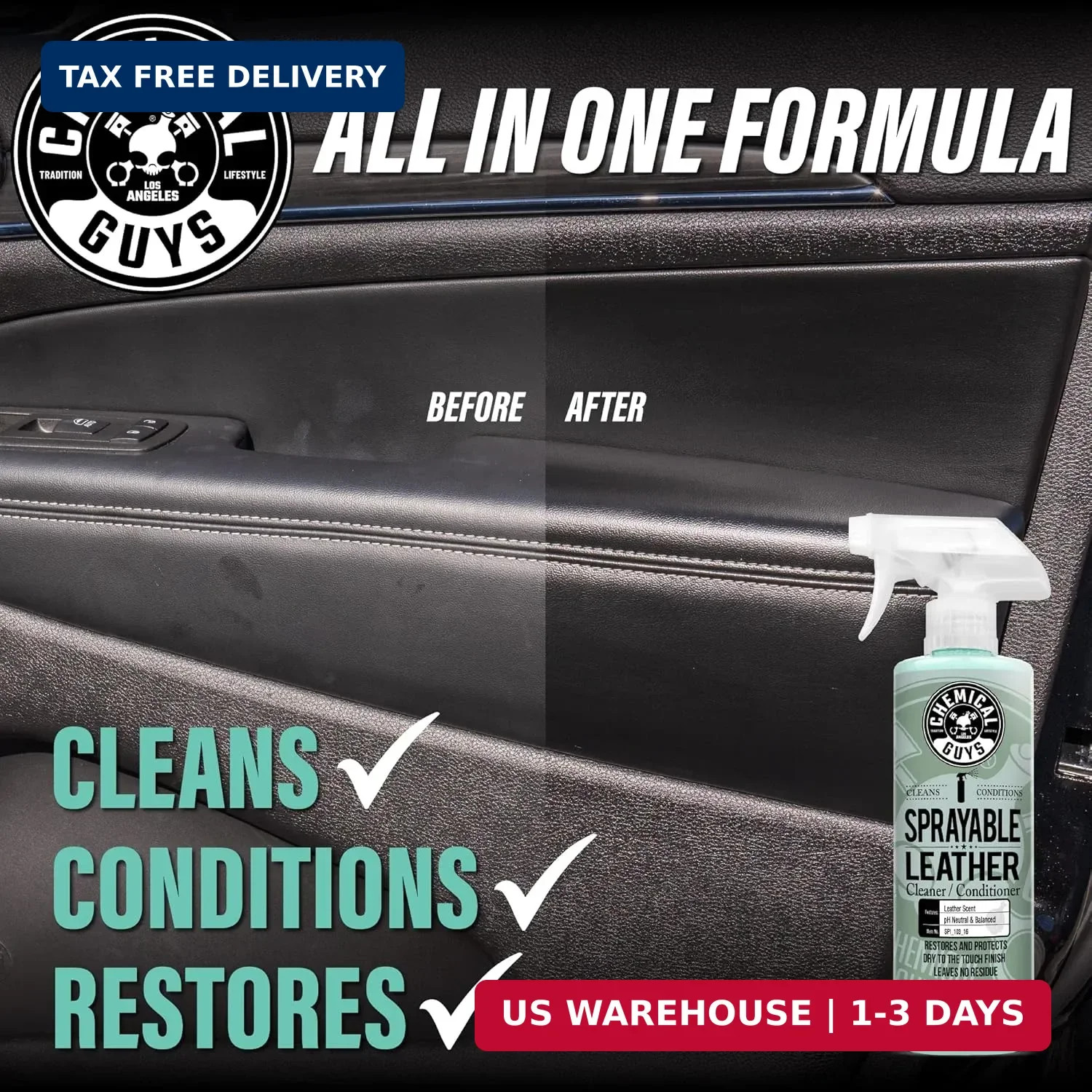 Chemical Guys Sprayable Leather Cleaner and Conditioner in One – Cleans, Conditi