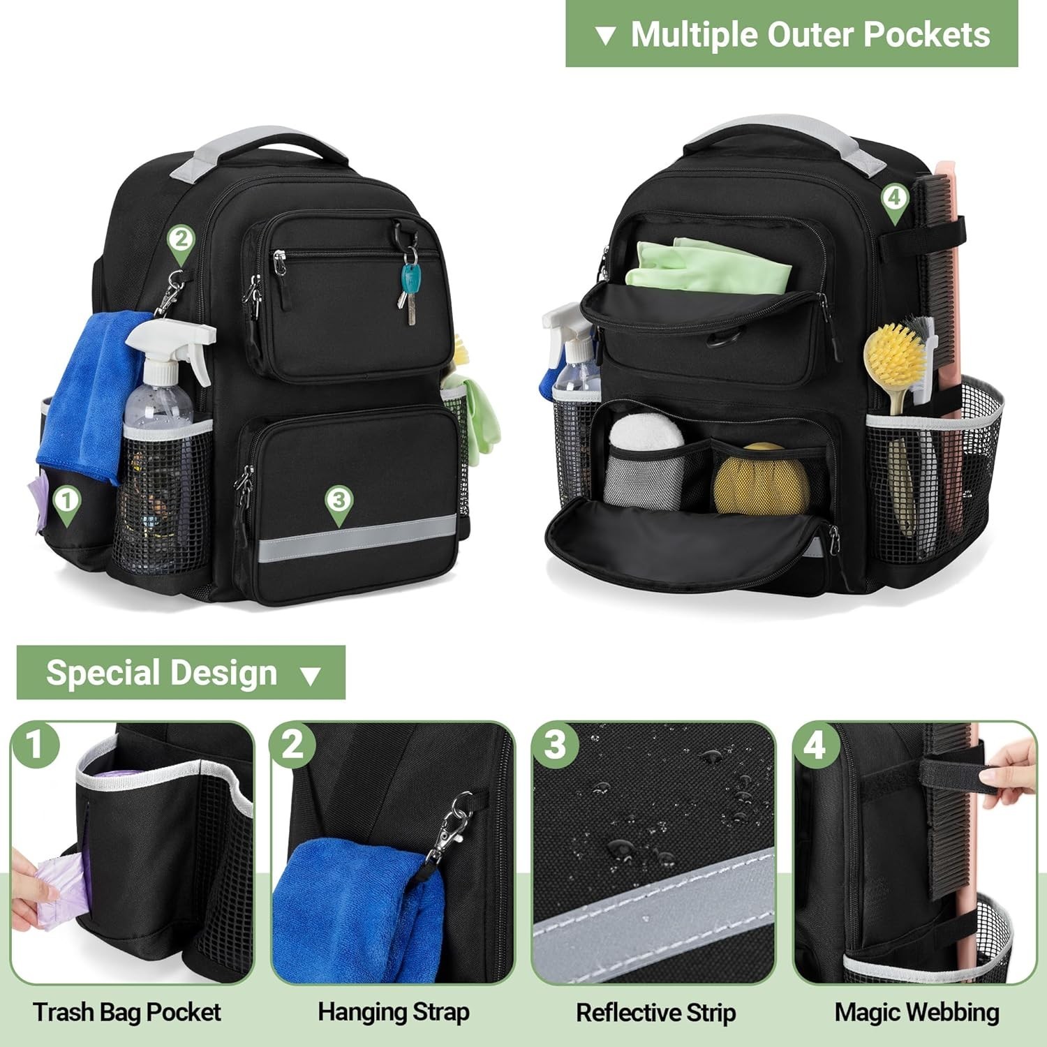 Deluxe Waterproof Cleaning Backpack with Multiple Pockets for Organizing Tools