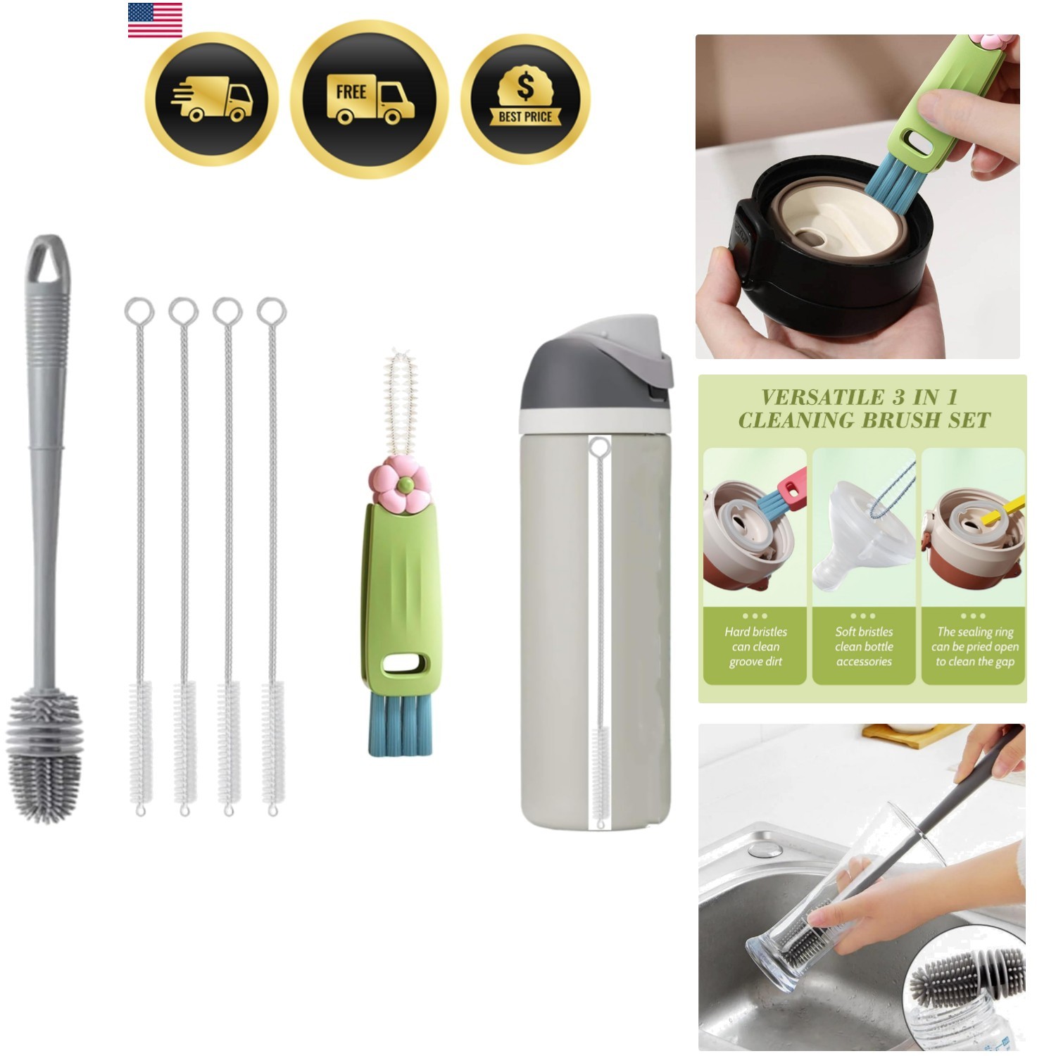 Straw Cleaner Brush Fit for Owala FreeSip 24oz/32oz/40oz, Silicone Long Handl…