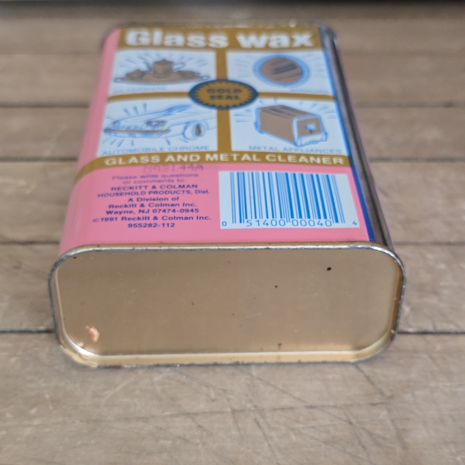 Vintage Gold Seal Glass Wax Metal Can One Pint Tin 85% Full Metal Cleaner