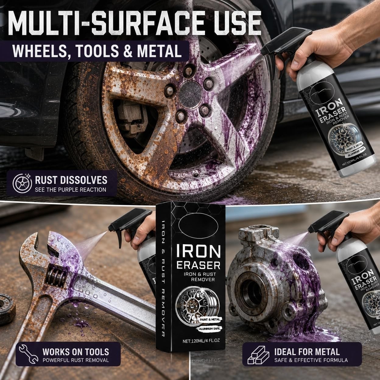 120ml Fast Iron and Rust Remover Spray for Cars, Wheels, Paint and Metal | 12…