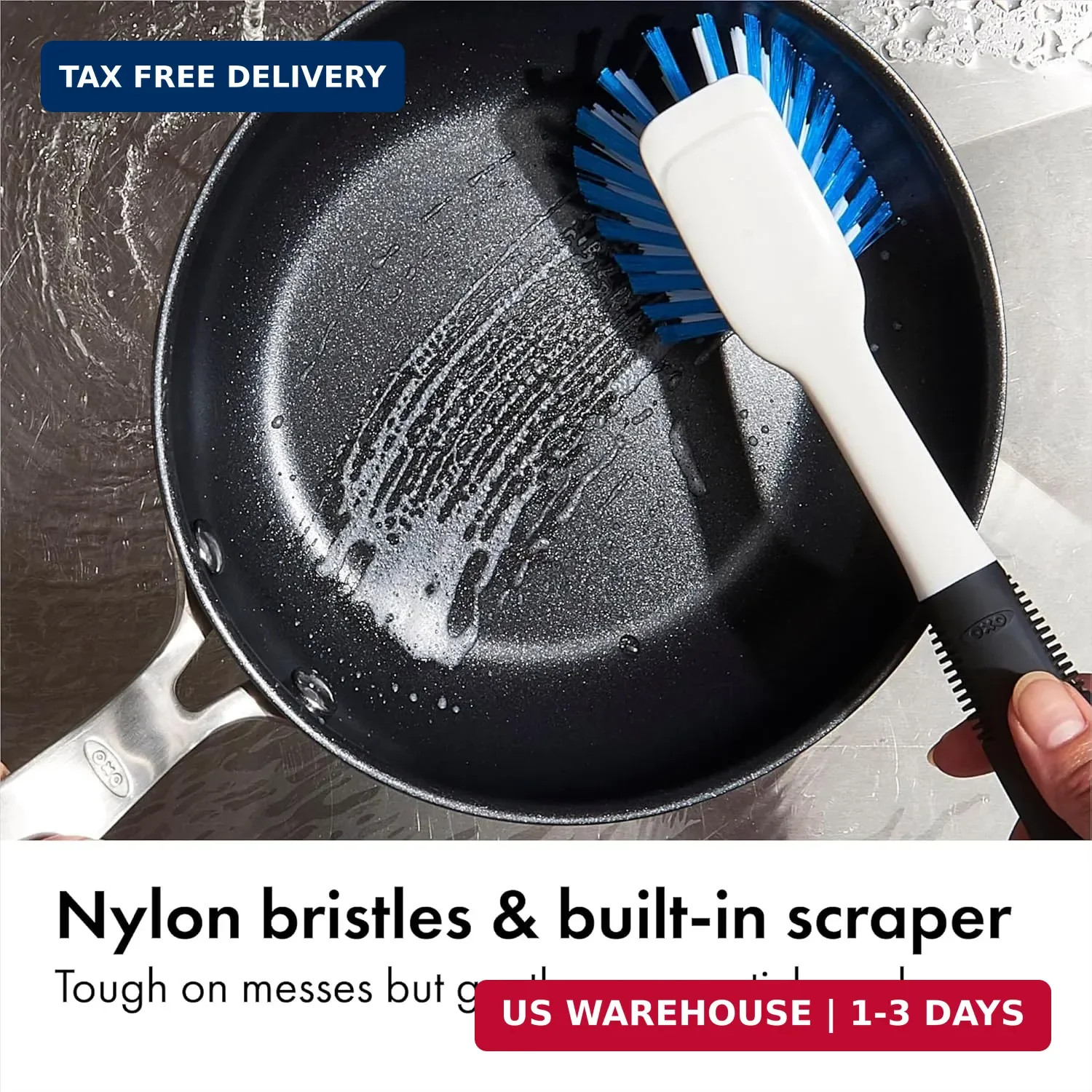 OXO Good Grips Dish Scrub Brush with Non-Slip Handle, Nylon Bristles