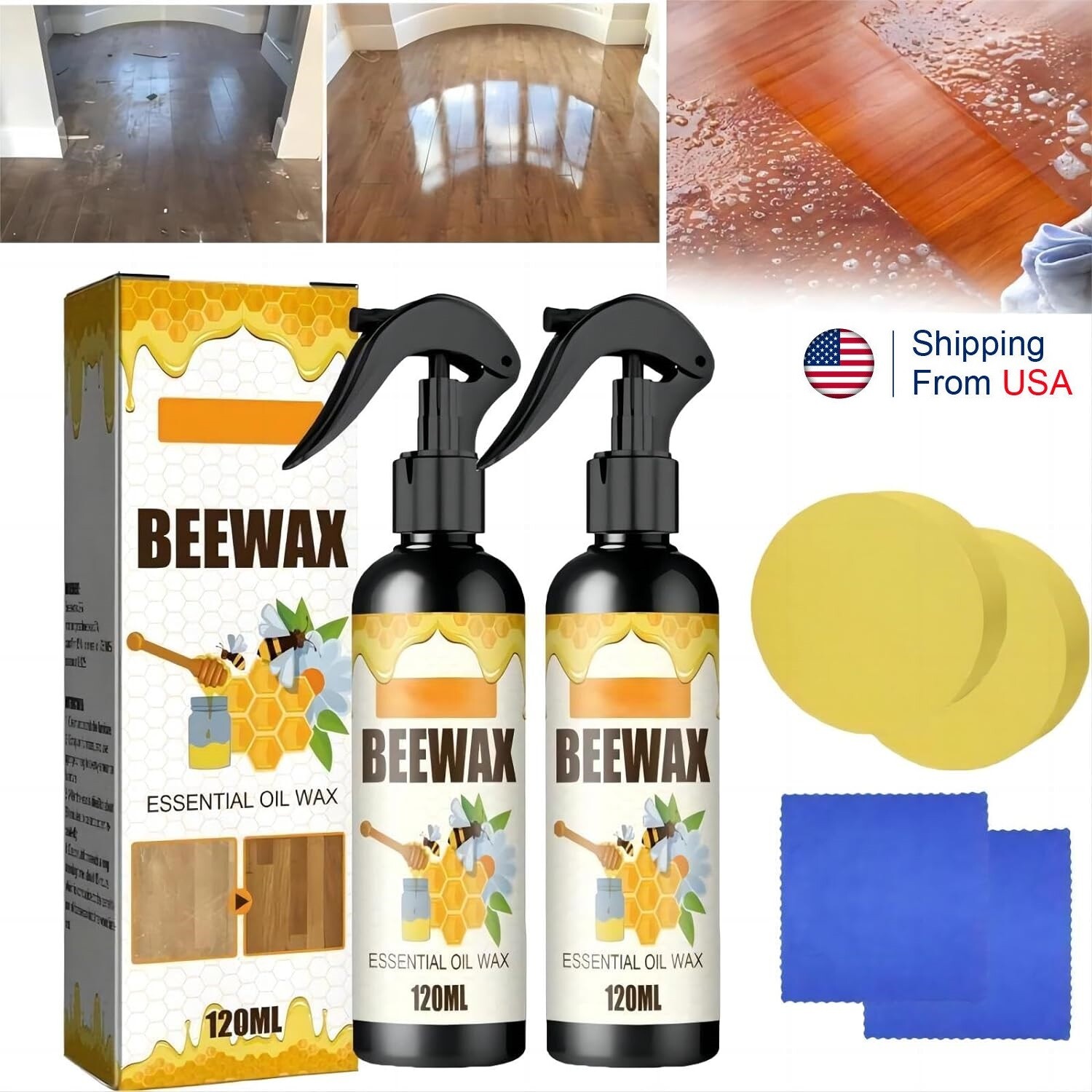 2× Bee Wax Furniture Polish Spray Natural Micro-Molecularized Beeswax w/ Tool US