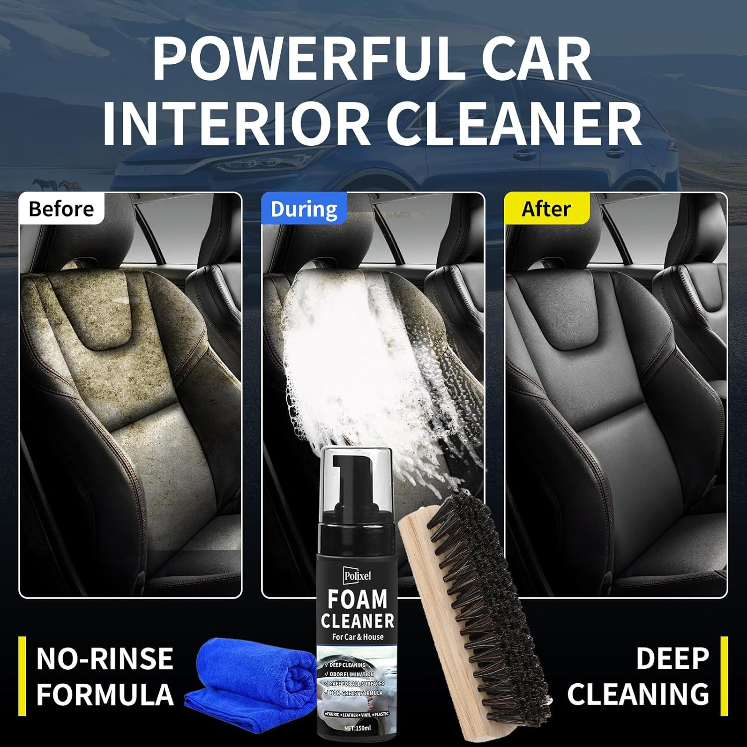 Car Interior Foam Cleaner – Powerful Waterless Carpet Upholstery & Seat Stain Re