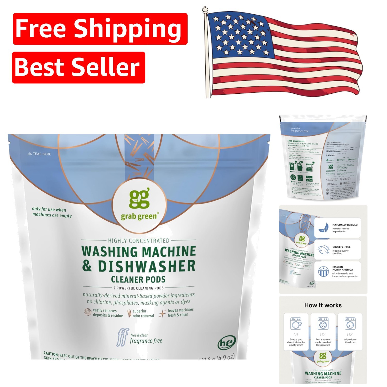Natural and Cruelty-Free Washing Machine Cleaner Pods – 2 Count for Odor Removal