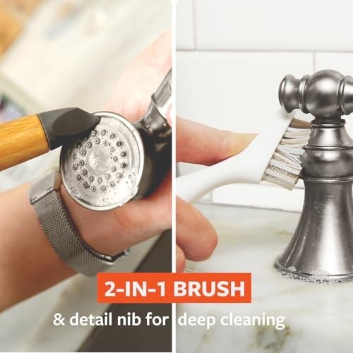 Detail Brush 2 in 1 Crevice Cleaning Grout Brush Stiff Bristle Bamboo Handle