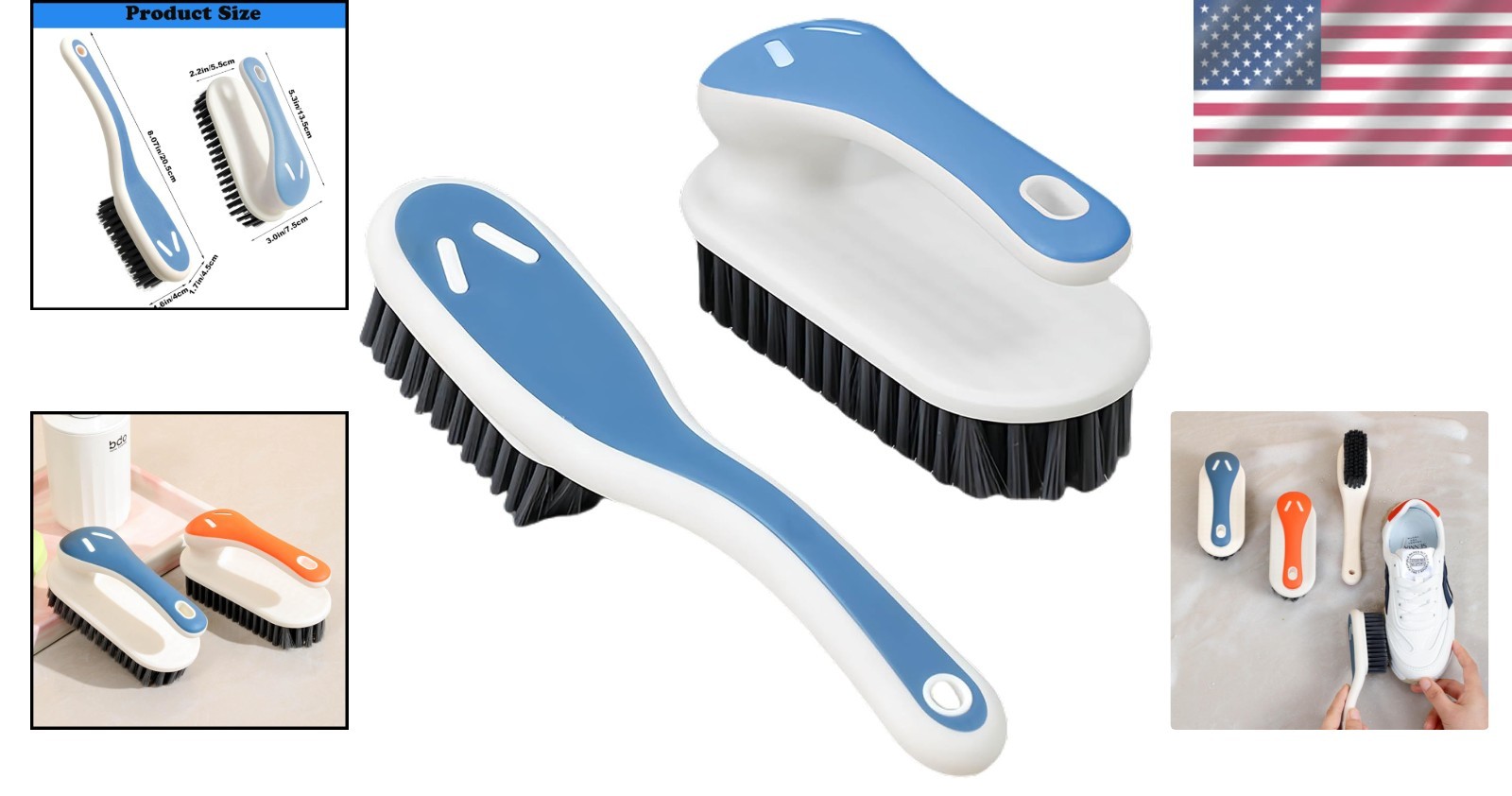Soft Bristle Laundry and Stain Remover Brush Set – 2 Pack for Versatile Use