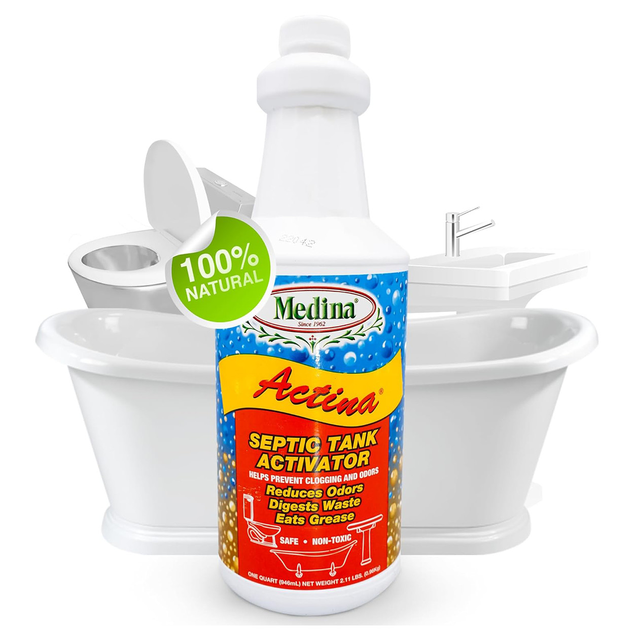 Actina Septic Tank Activator Reduces Odors Digests Waste 32 fl oz by Medina