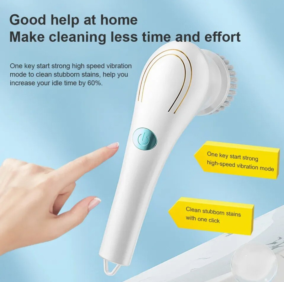 Cordless Electric Spin Scrubber, Rechargeable Turbo Cleaner with 5 Brush Heads