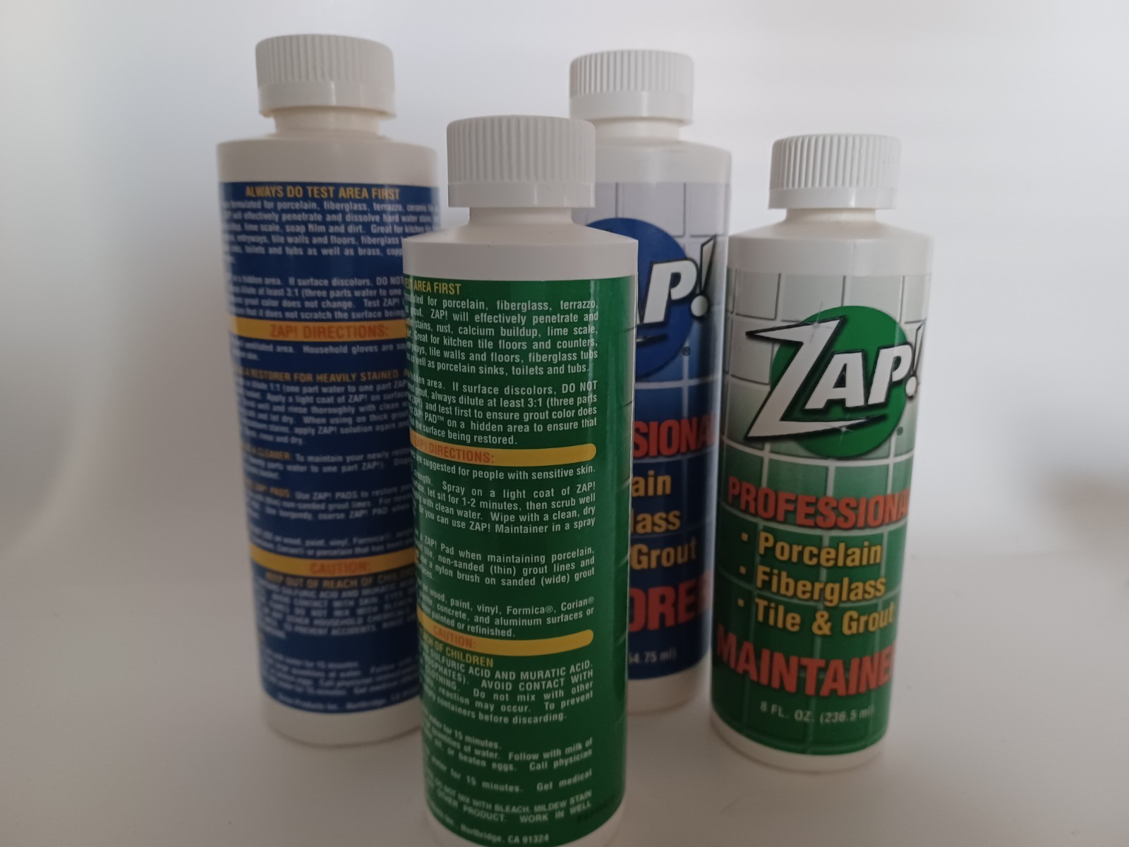 ZAP Professional Restorer/Maintainer Porcelain-Tile/Grout-Fiberglass 4) 8/12 Oz