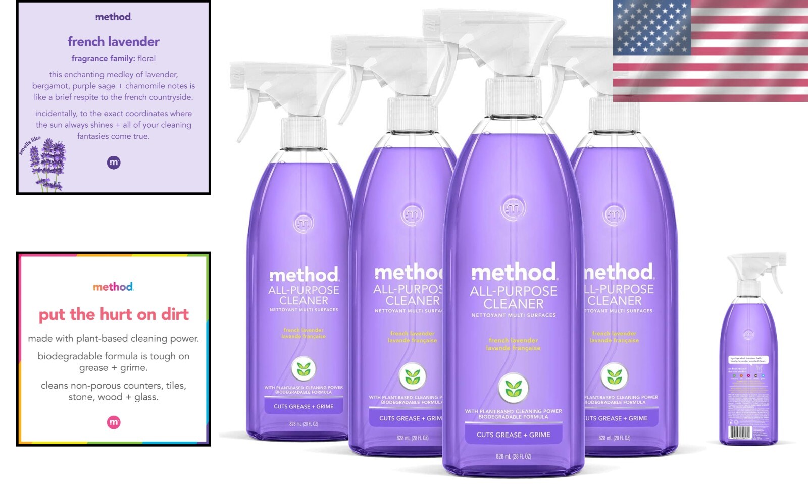 Eco-Friendly All-Purpose Cleaner Spray – French Lavender, 28 Fl Oz (Pack of 4)