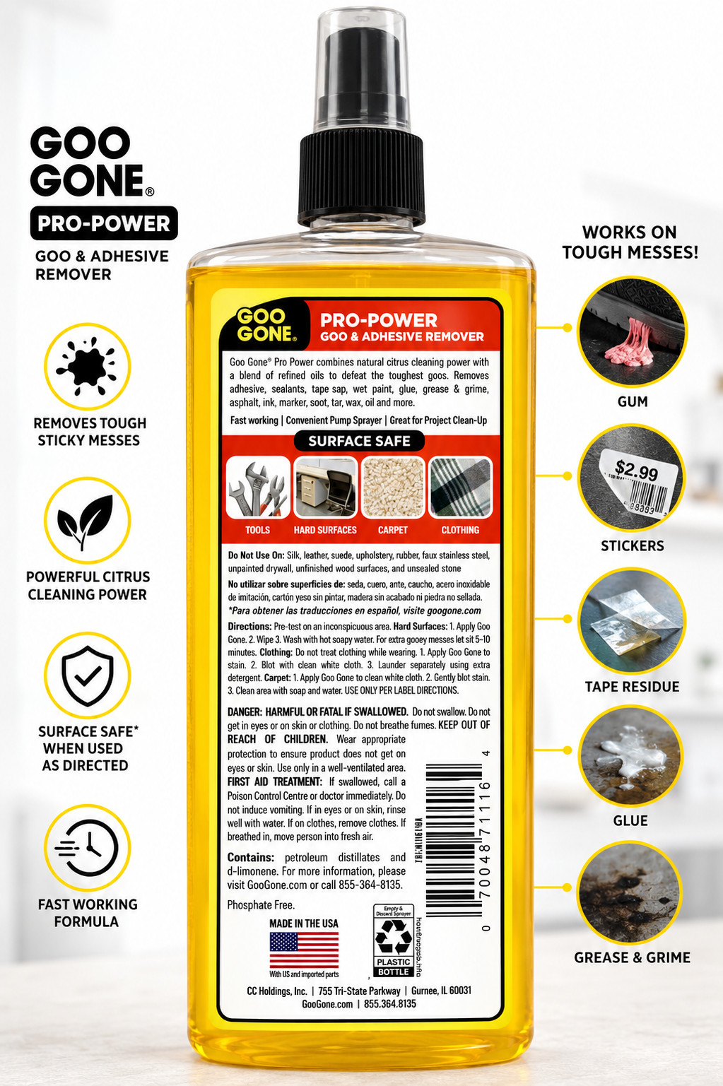 Goo Gone Pro-Power Adhesive Remover Spray w/ Scraper 16 oz Glue Tar Sticker