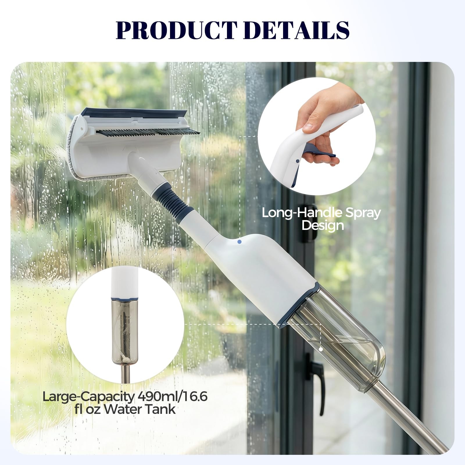 All-in-One Spray Window Squeegee and Floor Mop, 50″ Long Handle Spray Squeege…