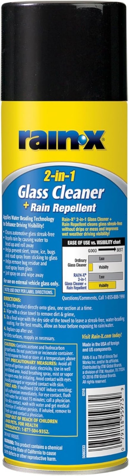 Rain-X 2-in-1 Glass Cleaner Spray – 18oz for Enhanced Visibility in Rain