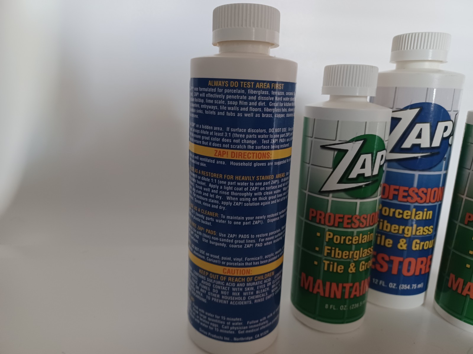 ZAP Professional Restorer/Maintainer Porcelain-Tile/Grout-Fiberglass 4) 8/12 Oz