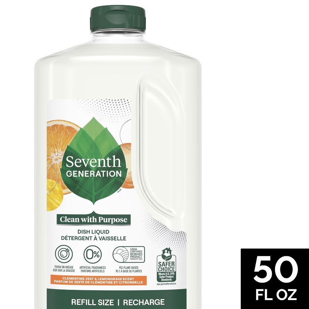 Liquid Dish Soap Refill, Clementine Zest and Lemongrass Scent, 50 fl oz