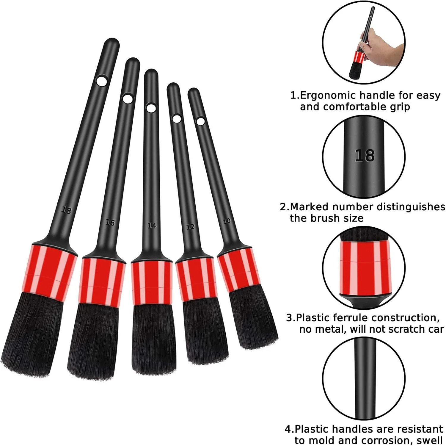 HMPLL 10pcs Auto Car Detailing Brush Set Car Interior Cleaning Kit Includes 5 Bo
